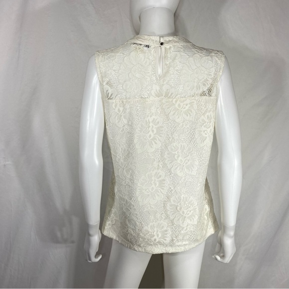 Calvin Klein High Collar Sleeveless Off-White Floral Lace Blouse - Picture 3 of 6